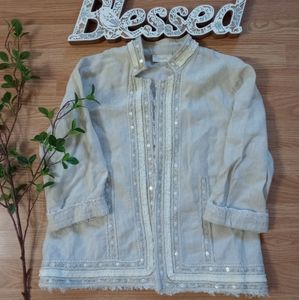 🌿🍒 CHICO'S open front linen blazer jacket size 1 / Small 🍒🌿